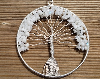 Natural RAINBOW MOONSTONE Tree Of Life Large Suncatcher Decoration Stone Gemstone