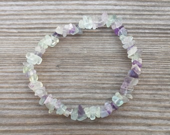 FLUORITE Natural Stone Gemstone Stretchy Chip Bracelet
