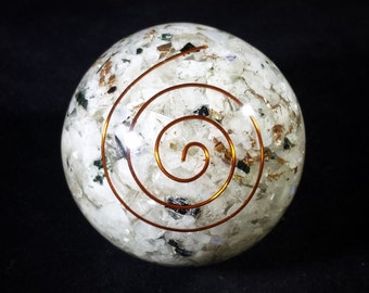 Large (60-70mm) RAINBOW MOONSTONE Orgone Gemstone Sphere Orgone Sphere