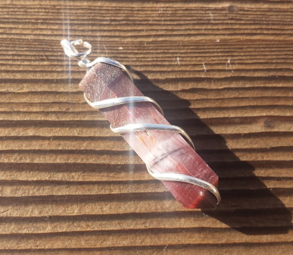 RED TIGER EYE SPIRAL WIRE WRAPPED PENCIL POINT PENDANT GEMSTONE 