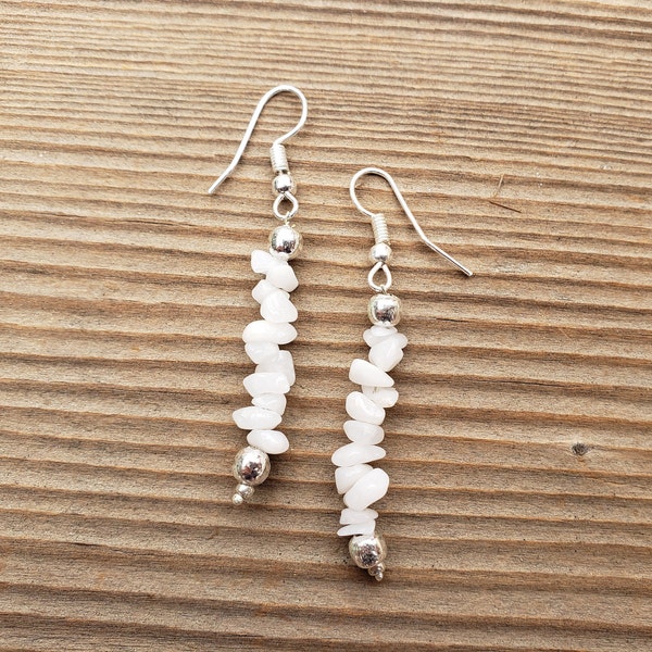 Natural WHITE AGATE Handmade Gemstone Chip EARRINGS