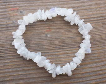 RAINBOW MOONSTONE Natural Stone Gemstone Stretchy Chip Bracelet