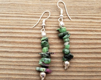 Natural RUBY In FUCHSITE Handmade Gemstone Chip EARRINGS