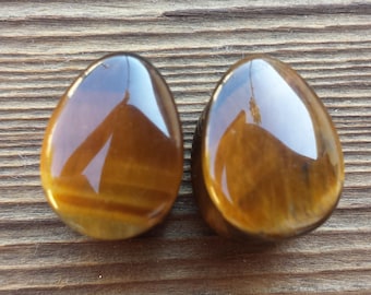 Pair of Real TIGER EYE DROP Plugs Gauges Body Jewelry Double Flared - Pick Size