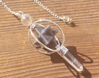 Natural BLUE AVENTURINE Gemstone 3 Stone Merkaba Spinning Star Faceted Pendulum