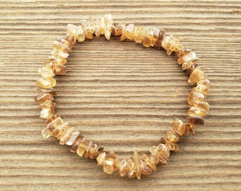 HONEY CALCITE Natural Stone Gemstone Stretchy Chip Bracelet