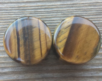 Pair of Real TIGER EYE Flat Plugs Gauges Body Jewelry Double Flared - Pick Size