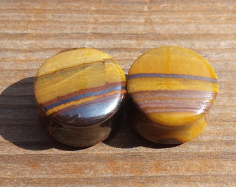 Pair of Real SUNSET JASPER Plugs Gauges Body Jewelry Double Flared - Pick Size