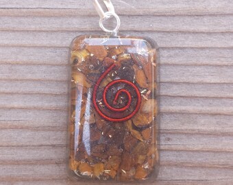 ORGONE TIGER EYE Gemstone Rectangle Pendant Orgone (One)