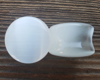 Pair of WHITE CATS EYE Plugs Gauges Body Jewelry Double Flared - Pick Size