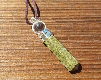 VASONITE 2 Stone Crystal Point Pendant With Quartz Sphere and Cord Stone Natural Gemstone