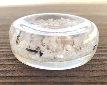 ORGONE RAINBOW MOONSTONE Gemstone Sphere Stand And Worry Stone