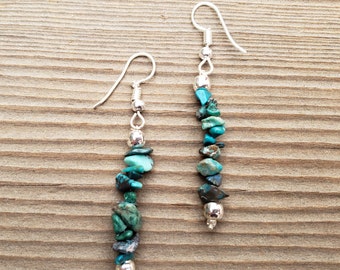 Natural CHRYSOCOLLA Handmade Gemstone Chip EARRINGS