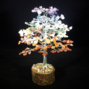 Natural 7 CHAKRA STEP STYLE Gemstone Chip Tree With 300 Stones Crystal Tree Of Life
