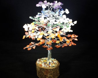 Natural 7 CHAKRA STEP STYLE Gemstone Chip Tree With 300 Stones Crystal Tree Of Life