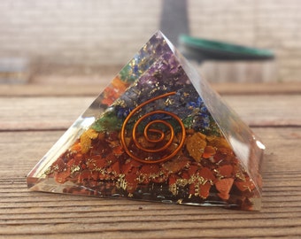 LARGE (50-55mm) 7 CHAKRA Layered Orgone Gemstone Pyramid Large Pyramid Orgone