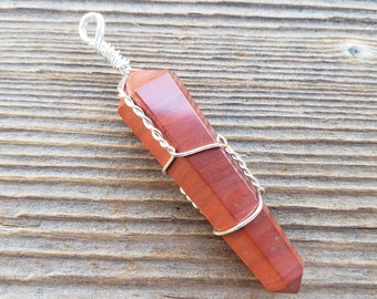RED JASPER Wire Wrapped Double Point Pendant Stone Natural Gemstone