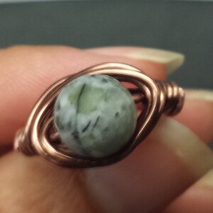 WIRE WRAPPED RING Indian Jade and Antique Copper Handmade