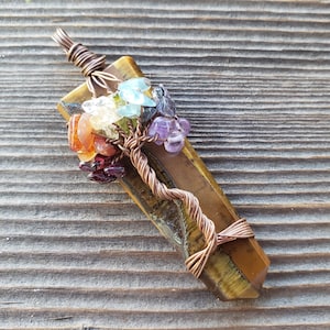 TIGER EYE COPPER Flat Point Tree Of Life Pendant Gemstone