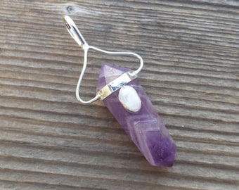 Natural AMETHYST And RAINBOW MOONSTONE Crystal D - Point Pendant Gemstone