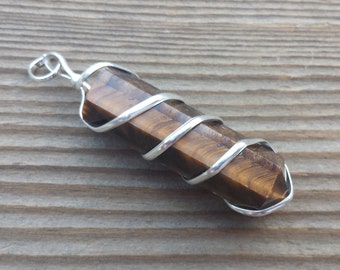 TIGER EYE Spiral Wire Wrapped Pencil Point Pendant Gemstone