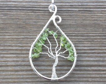 Drop/Peacock Style PERIDOT Tree Of Life Wire Wrapped Pendant Stone Natural Gemstone