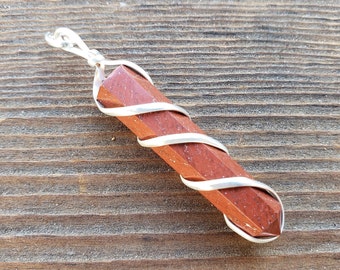 RED JASPER Spiral Wire Wrapped Pencil Point Pendant Gemstone