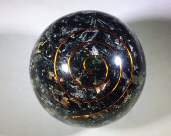 Large (60-70mm) BLACK TOURMALINE Orgone Gemstone Sphere Orgone Sphere