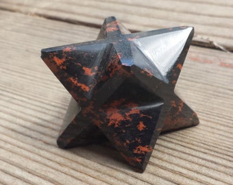 Large (50mm) MAHOGANY OBSIDIAN Natural Gemstone Merkaba Star (One)