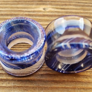 Pair of BLUE SAND GLASS Tunnel Plugs Gauges Body Jewelry Double Flared - Pick Size