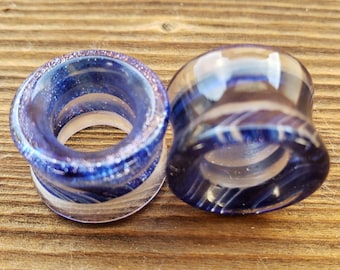 Pair of BLUE SAND GLASS Tunnel Plugs Gauges Body Jewelry Double Flared - Pick Size