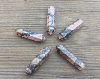 NATURAL RHODONITE Double Terminated Gemstone Crystal Pencil Point (One)