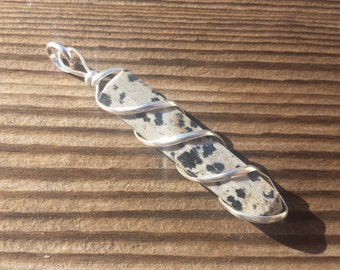 DALMATIAN JASPER Spiral Wire Wrapped Pencil Point Pendant Gemstone