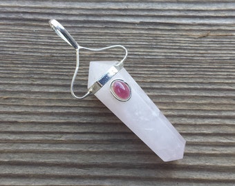 Natural ROSE QUARTZ And GARNET Crystal D - Point Pendant Gemstone
