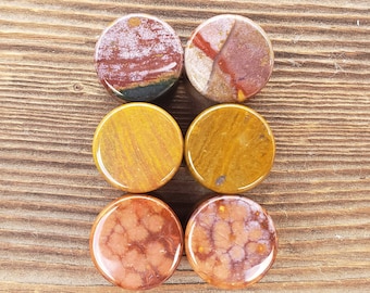 Pair of OCEAN JASPER Flat Plugs Gauges Body Jewelry Double Flared - Pick Size