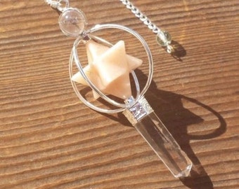 Natural MOONSTONE Gemstone 3 Stone Merkaba Spinning Star Faceted Pendulum