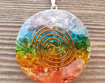 ORGONE 7 CHAKRA LAYERED Round (Type 2)  Gemstone Round Shaped Pendant Orgone (One)