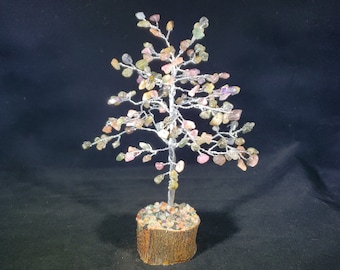 Natural MULTI-TOURMALINE Gemstone Chip Tree With 150 Stones Crystal Tree Of Life