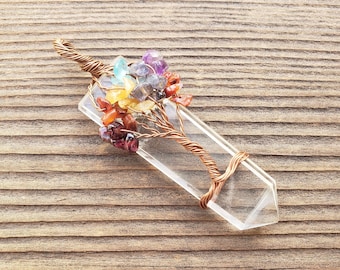 CLEAR QUARTZ COPPER Flat Point Tree Of Life Pendant Gemstone