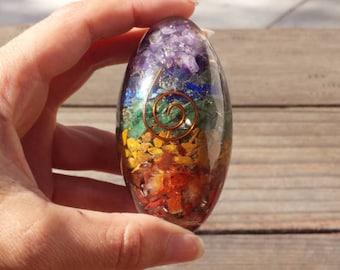 LARGE 7 CHAKRA Layered ORGONE Gemstone Lingam Lingham 3 to 3.5 Inch