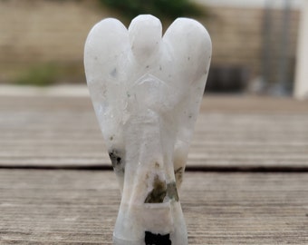 2" RAINBOW MOONSTONE ANGEL Natural Handcarved Stone Gemstone