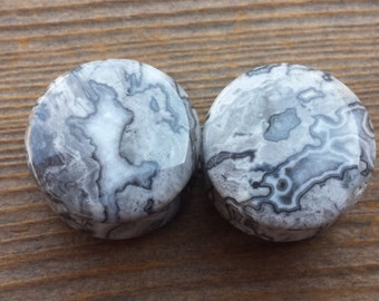 Pair of Real WAVE JASPER Plugs Gauges Body Jewelry Double Flared - Pick Size