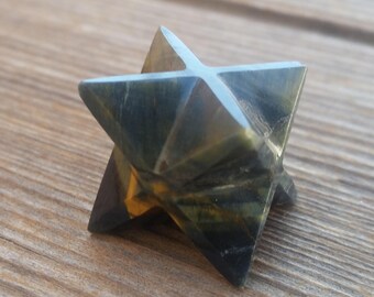 GEMSTONE MERKABA STAR Natural Blue Tiger Eye (One)