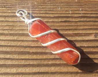 CARNELIAN Spiral Wire Wrapped Pencil Point Pendant Gemstone