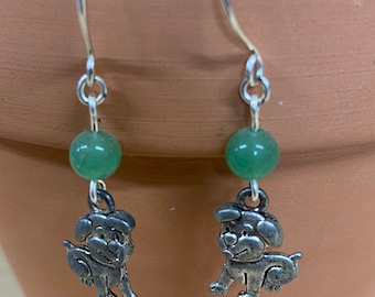 DOG EARRINGS with  Gemstone Green Aventurine Handmade Gemstone  Earrings, Dog Earrings