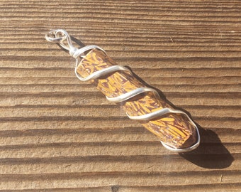 CALLIGRAPHY STONE Spiral Wire Wrapped Pencil Point Pendant Gemstone