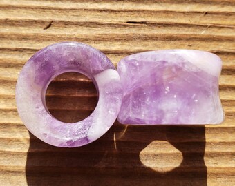 Pair of AMETHYST Tunnel Plugs Gauges Body Jewelry Double Flared - Pick Size