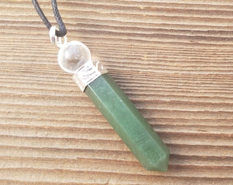 JADE 2 Stone Crystal Point Pendant With Quartz Sphere and Cord Stone Natural Gemstone