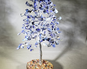 Natural LAPIS LAZULI STEP Style Gemstone Chip Tree With 300 Stones Crystal Tree Of Life