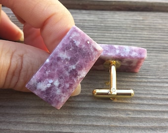 LEPIDOLITE RECTANGLE Natural Gemstone Cufflinks Stone Cuff Links